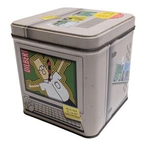 Vintage Dilbert Computer Monitor Tin 1998 Collectible Office Humor Storage Box‎
